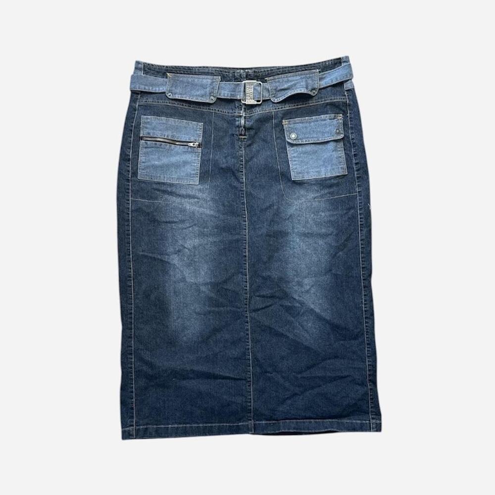 Navy denim midi skirt belt and silver hardware from defuze jeans - size 18